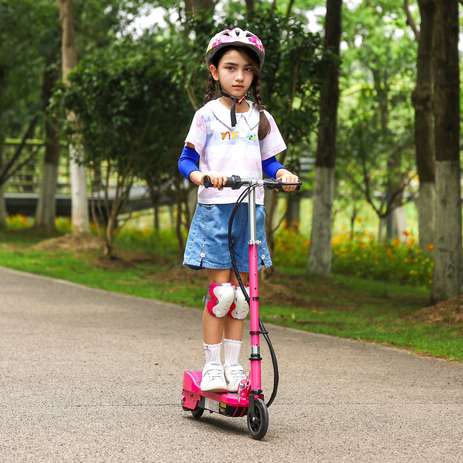 Foldable Electric Kids Scooter, Ride-on for Ages 7-14 Years, Pink
