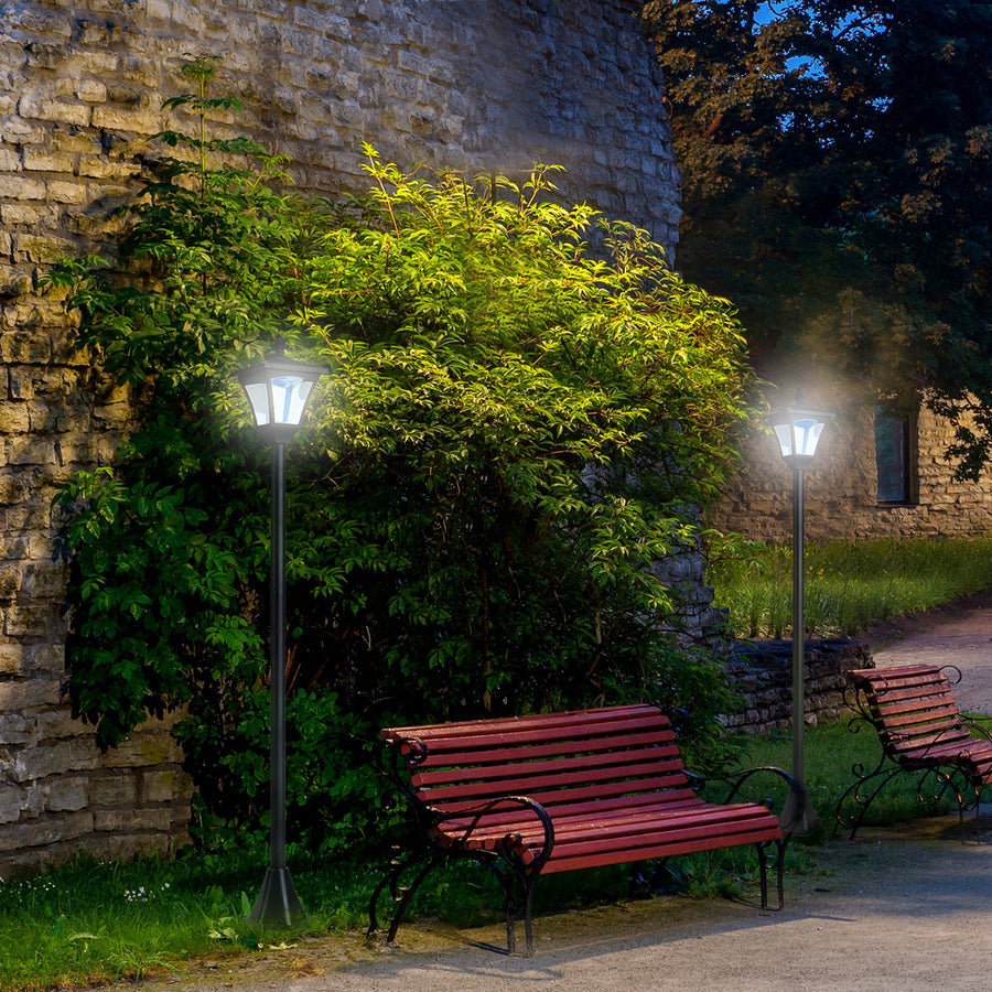 Set of 2 Outdoor Garden Solar Post Lamp Sensor Dimmable LED Lantern Bollard IP44 Energy-saving 1.2M Tall, Black