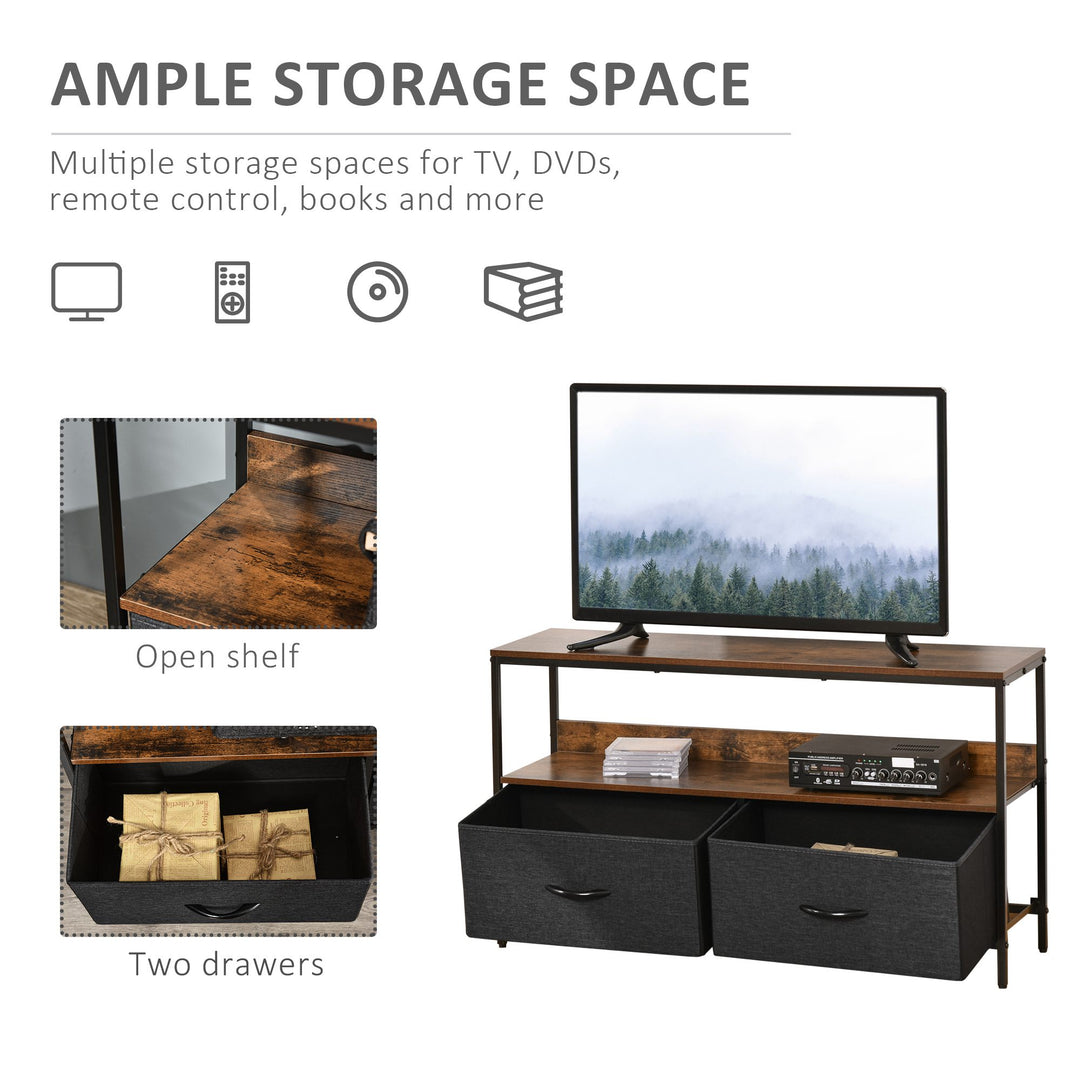 TV Stand Cabinet with 2 Foldable Drawers - Rustic Brown