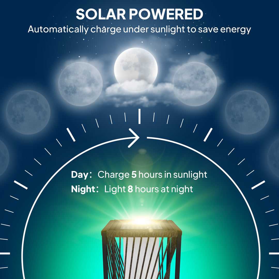 Garden Rattan Lamp, 77 cm Tall Solar Rattan Floor Lamp, Solar Garden Light with Auto On/Off LED Lights, IP44 Waterproof for Outdoor, Porch, Pathway, Deck, Grey