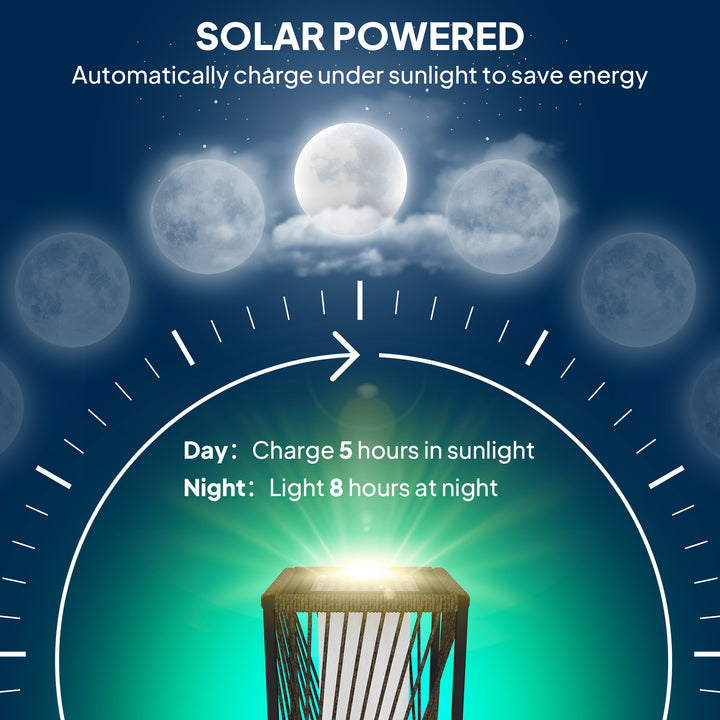 Garden Rattan Lamp, 77 cm Tall Solar Rattan Floor Lamp, Solar Garden Light with Auto On/Off LED Lights, IP44 Waterproof for Outdoor, Porch, Pathway, Deck, Grey
