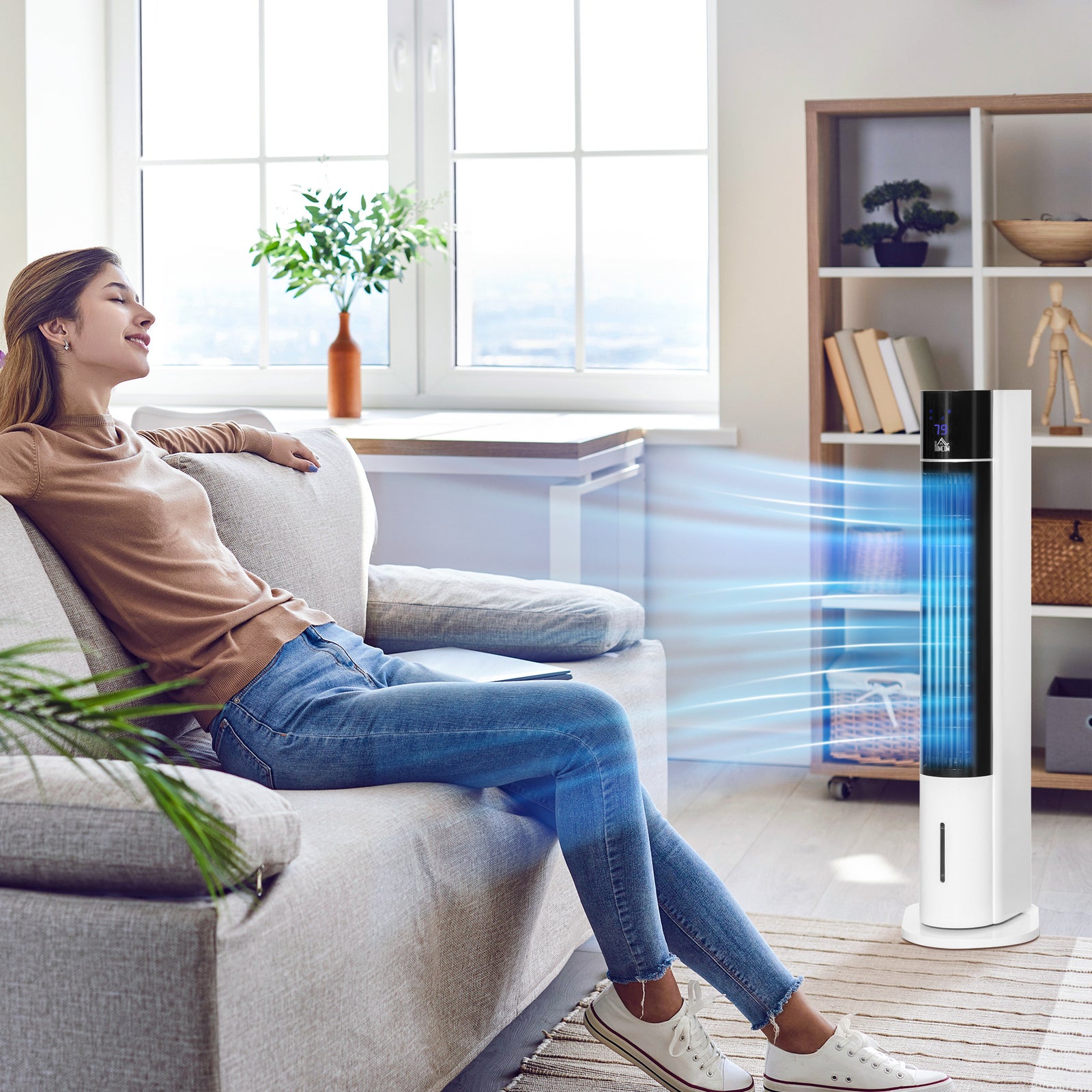 Portable Air Cooler, 3L Tank Evaporative Ice Cooling Tower Fan with 3 Modes, 3 Speeds, Remote, Timer, 60° Oscillating, Portable Swamp Cooler for Home Bedroom, White