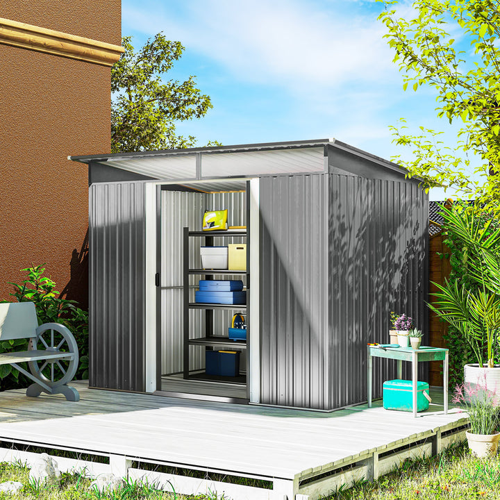 9ft x 6.5ft Garden Storage Shed with Top Window, Metal Outdoor Shed To