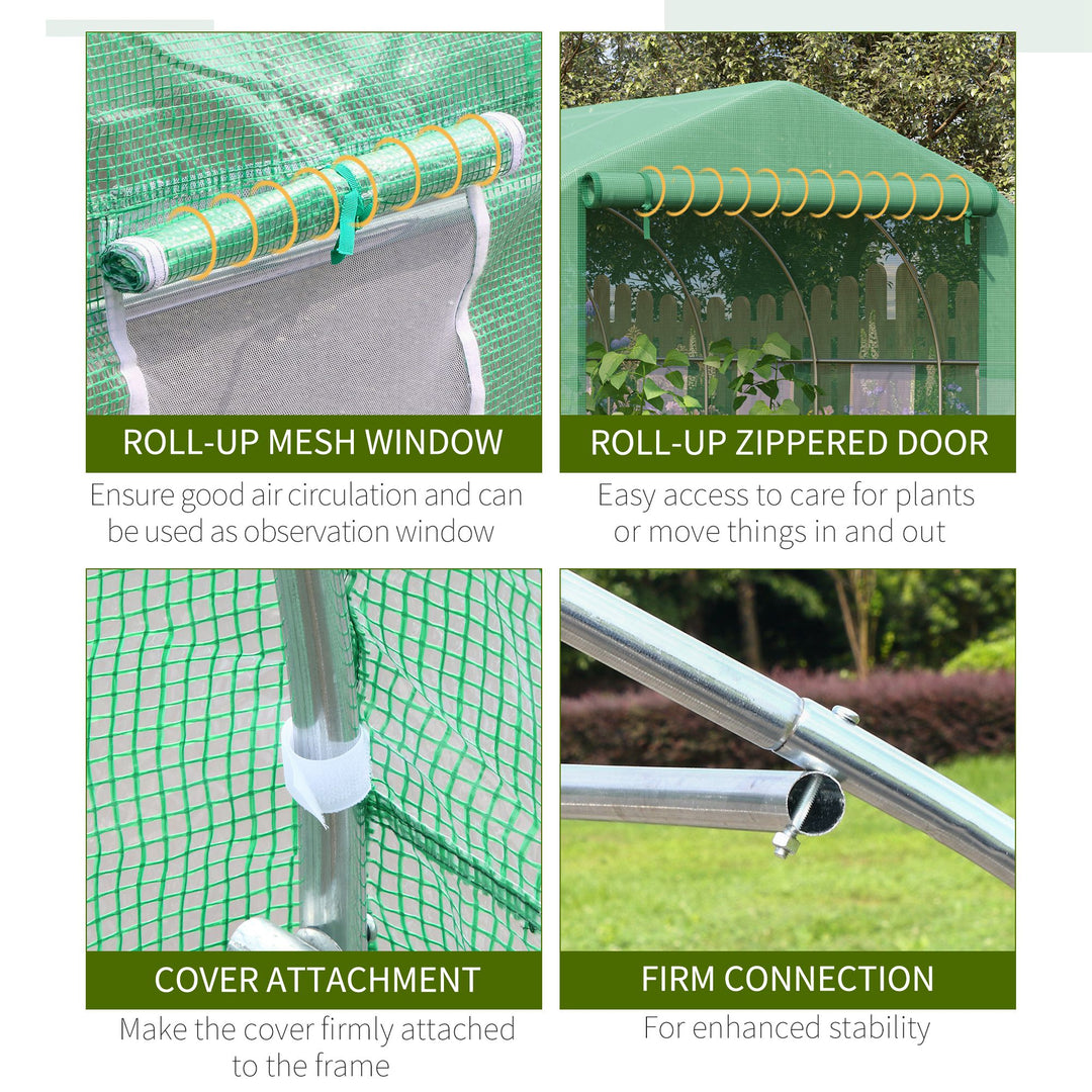 MCL Walk-in Polytunnel Garden Greenhouse, Outdoor Mesh Door Greenhouse with PE Cover and 6 Windows, 3.5 x 3 x 2m, Green