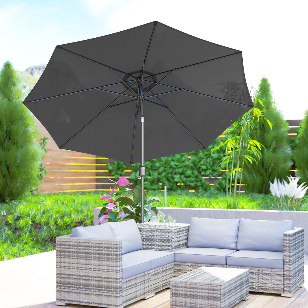 MCL 3(m) Tilting Parasol Garden Umbrellas, Outdoor Sun Shade with 8 Ribs, Tilt and Crank Handle for Balcony, Bench, Garden, Dark Grey