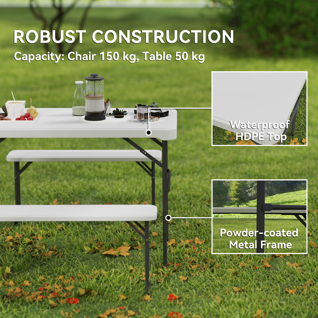 Three-Piece Folding Picnic Table and Bench Set - Light Grey