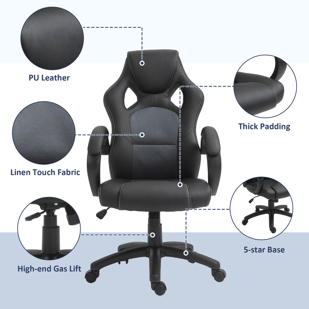 Office Chair Faux Leather Swivel Computer Desk Chair for Home Office with Wheels Armrests Black
