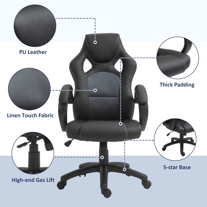 Office Chair Faux Leather Swivel Computer Desk Chair for Home Office with Wheels Armrests Black
