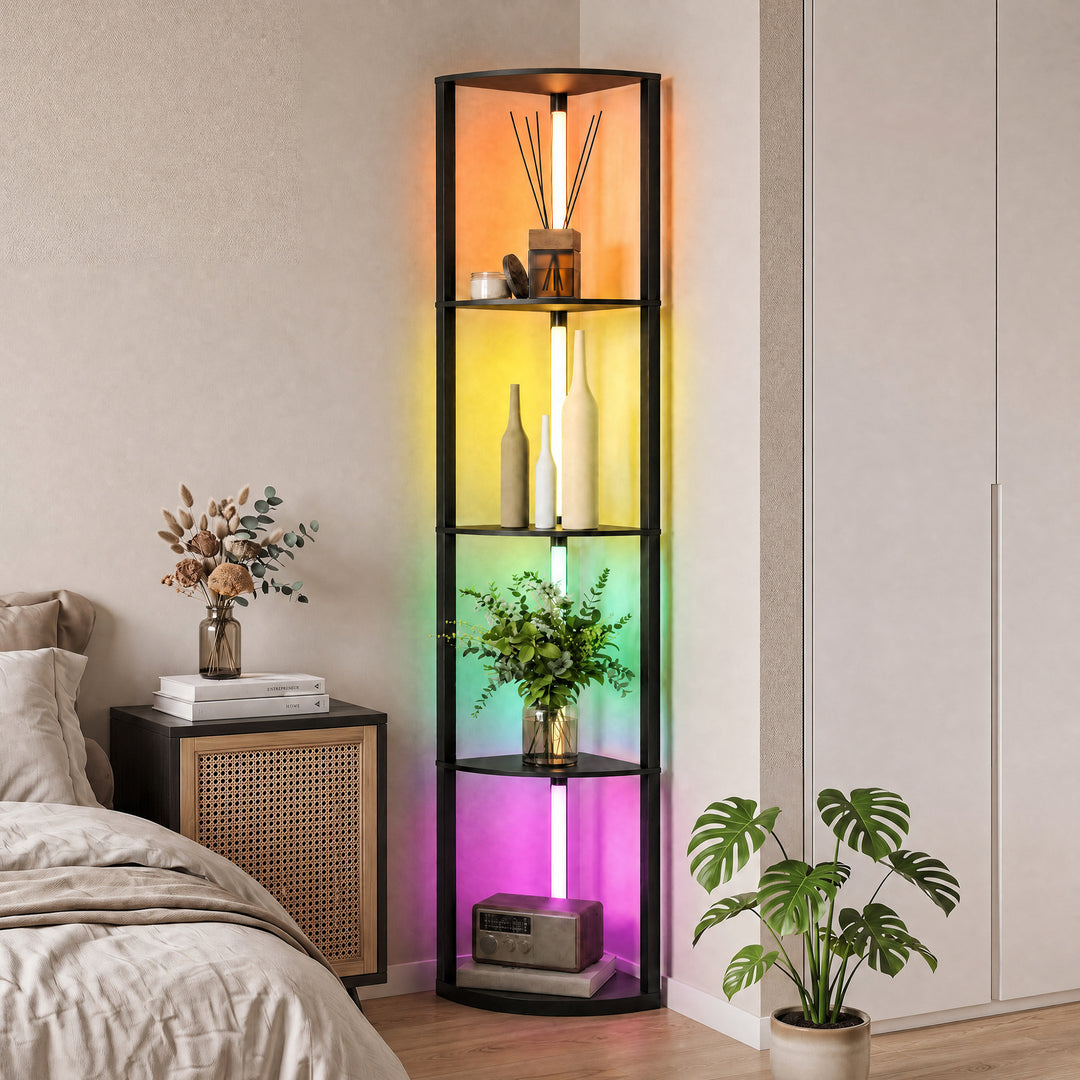 RGB LED Floor Lamp with Shelves, 4-Tier Dimmable Standing Lamp with - view 2