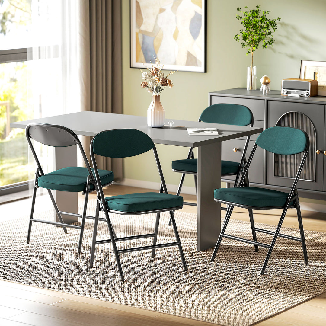Set of Four Folding Corduroy Seat Chairs - Blue