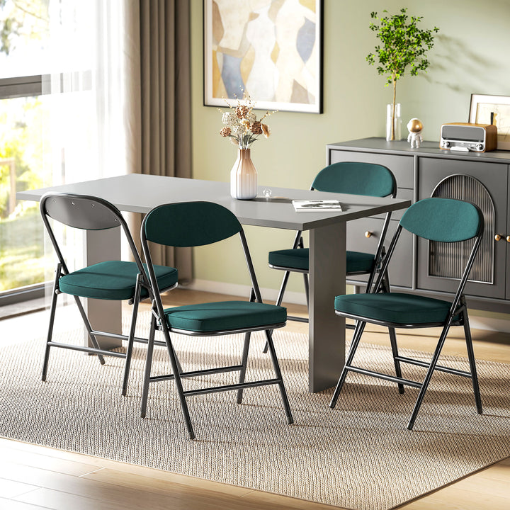 Set of Four Folding Corduroy Seat Chairs - Blue