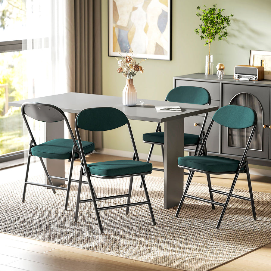 Set of Four Folding Corduroy Seat Chairs - Blue