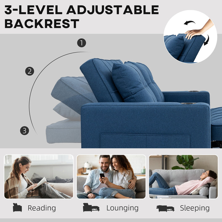 Two-Seater Pull-Out Sofa Bed - Dark Blue