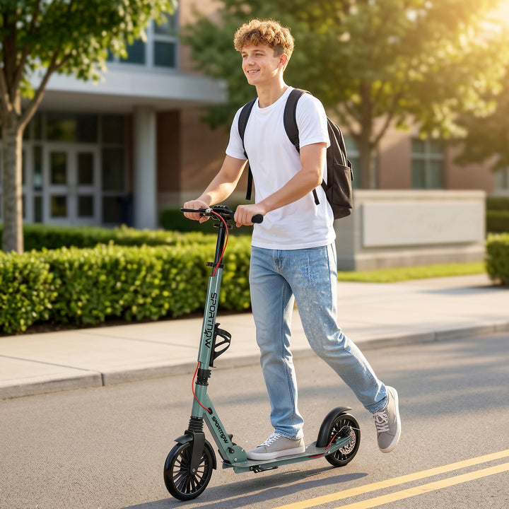 Foldable Kick Scooter with Height Adjustable Handlebar, One-click Fold
