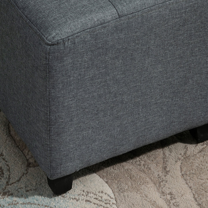 HOMCOM Stylish Square Ottoman Footstool, Linen-Look Fabric, Button Tufts, Wood Frame, Versatile Grey | Aosom UK