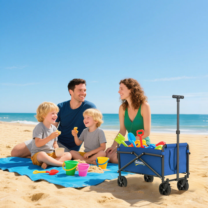 41L Festival Trolley on Wheels, Small Garden Folding Trolley Cart, 60kg Heavy Duty Collapsible Folding Wagon with Adjustable Handle and Carrying Bag for Beach, Camping, Festival, Blue