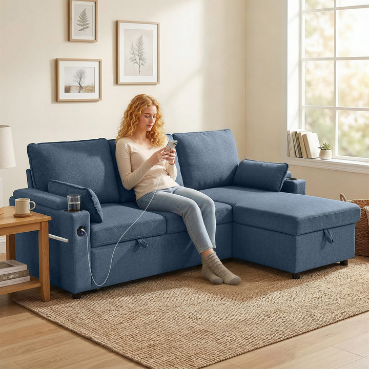 Corner Sofa Bed, L Shaped Sleeper Sectional Sofa with Reversible Stora
