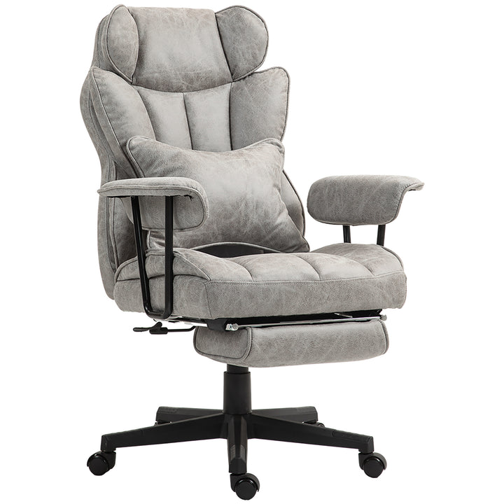 Office Chair with 6 Point Massage and Heat, Ergonomic Desk Chair with Foot Rest, Lumbar Support, Reclining Function and Wide Seat, Height-Adjustable High Back Swivel Rolling for Home, Grey