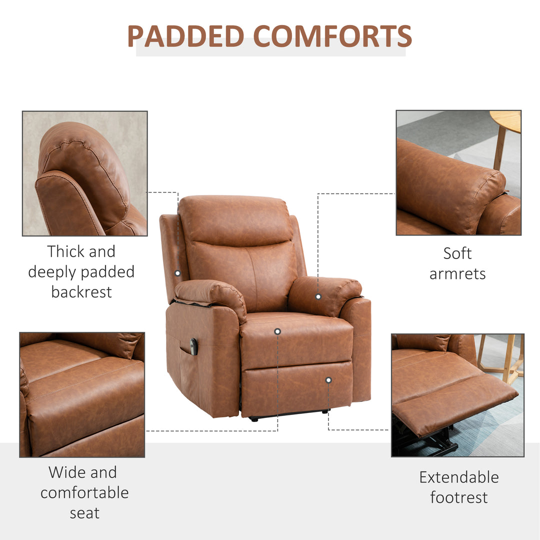 HOMCOM Electric Riser Recliner Chair, Power Lift Armchair for the Elderly with Faux Leather, Remote Control, and Storage Pocket, Brown