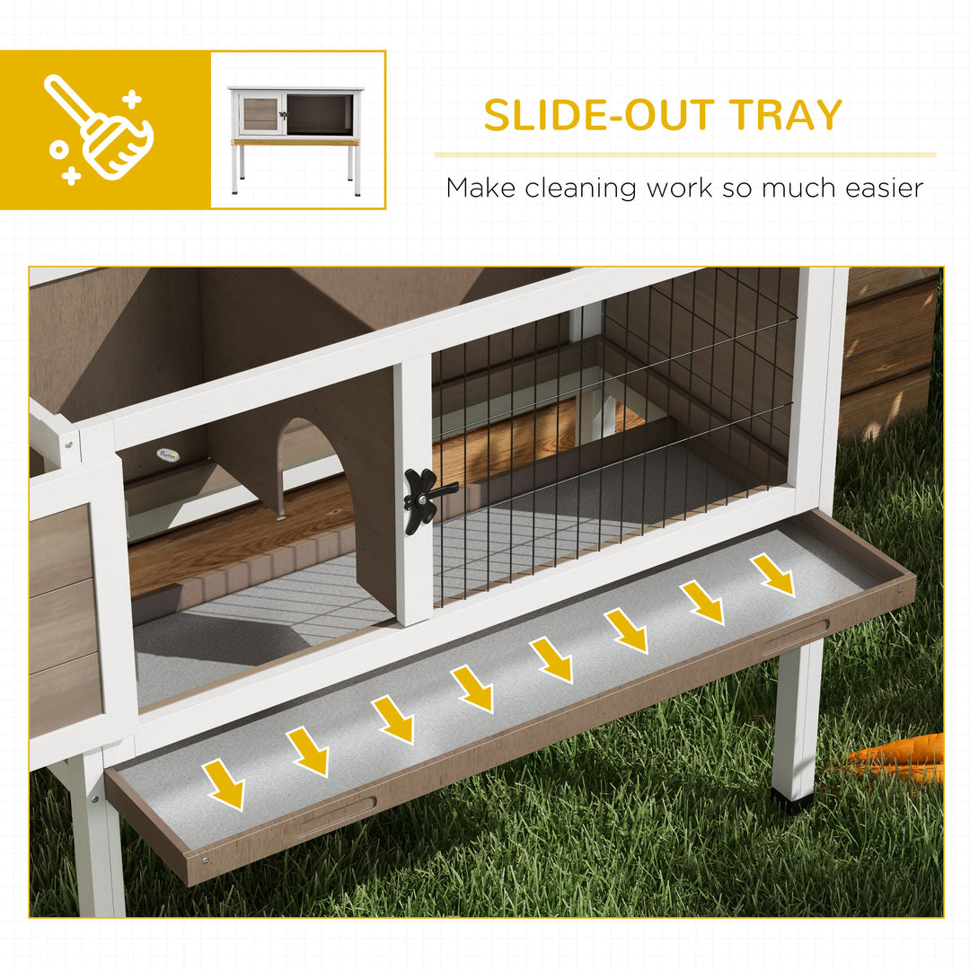 Wooden Guinea Pig Hutch, Small Animal Cage with Slide-out Tray, Openable Asphalt Roof, 84 x 43 x 70cm, Brown