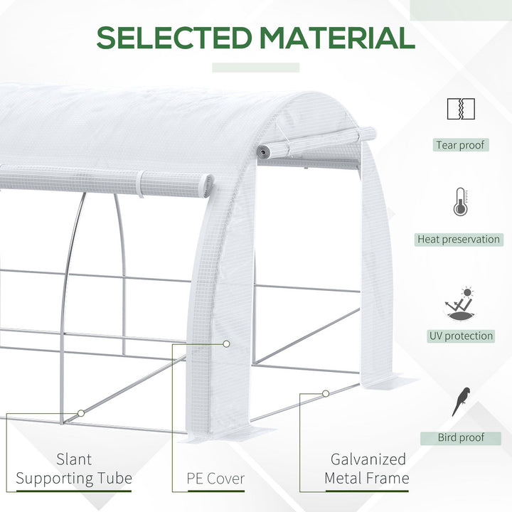 MCL 6 x 3 x 2 m Polytunnel Greenhouse with Roll-up Side Walls, Walk-in Grow House Tent with Steel Frame, Reinforced Cover, Zipped Door and 12 Mesh Windows for Garden, White