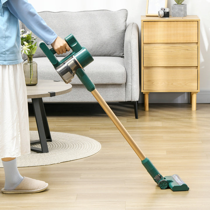 HOMCOM Cordless Rechargeable Stick 2500rpm Vacuum, with Accessories - Green | Aosom UK