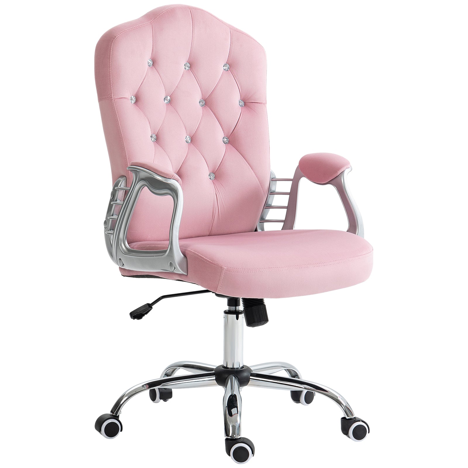Velvet-Feel Work Chair, with Diamante Back - Pink