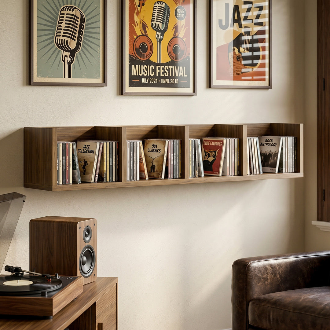 Wall Mount 84 CD / 56 DVD/Blu-ray/ Media Storage Rack 4 Cubes Wooden S