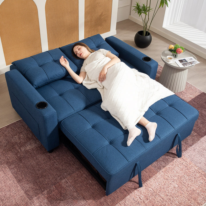 Two-Seater Pull-Out Sofa Bed - Dark Blue