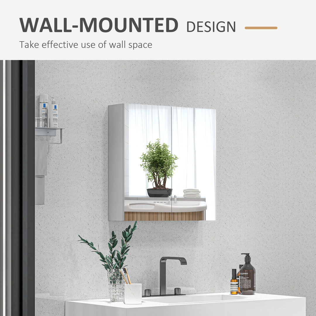 Bathroom Mirror Cabinet, Wall Mounted Bathroom Storage Cupboard with Adjustable Shelf, 60W x 15D x 60Hcm, High Gloss White