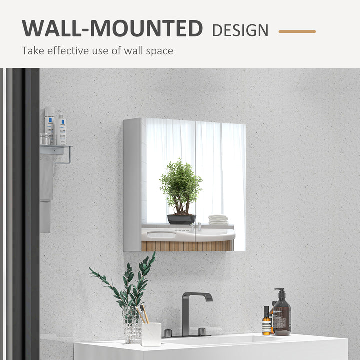 Bathroom Mirror Cabinet, Wall Mounted Bathroom Storage Cupboard with Adjustable Shelf, 60W x 15D x 60Hcm, High Gloss White