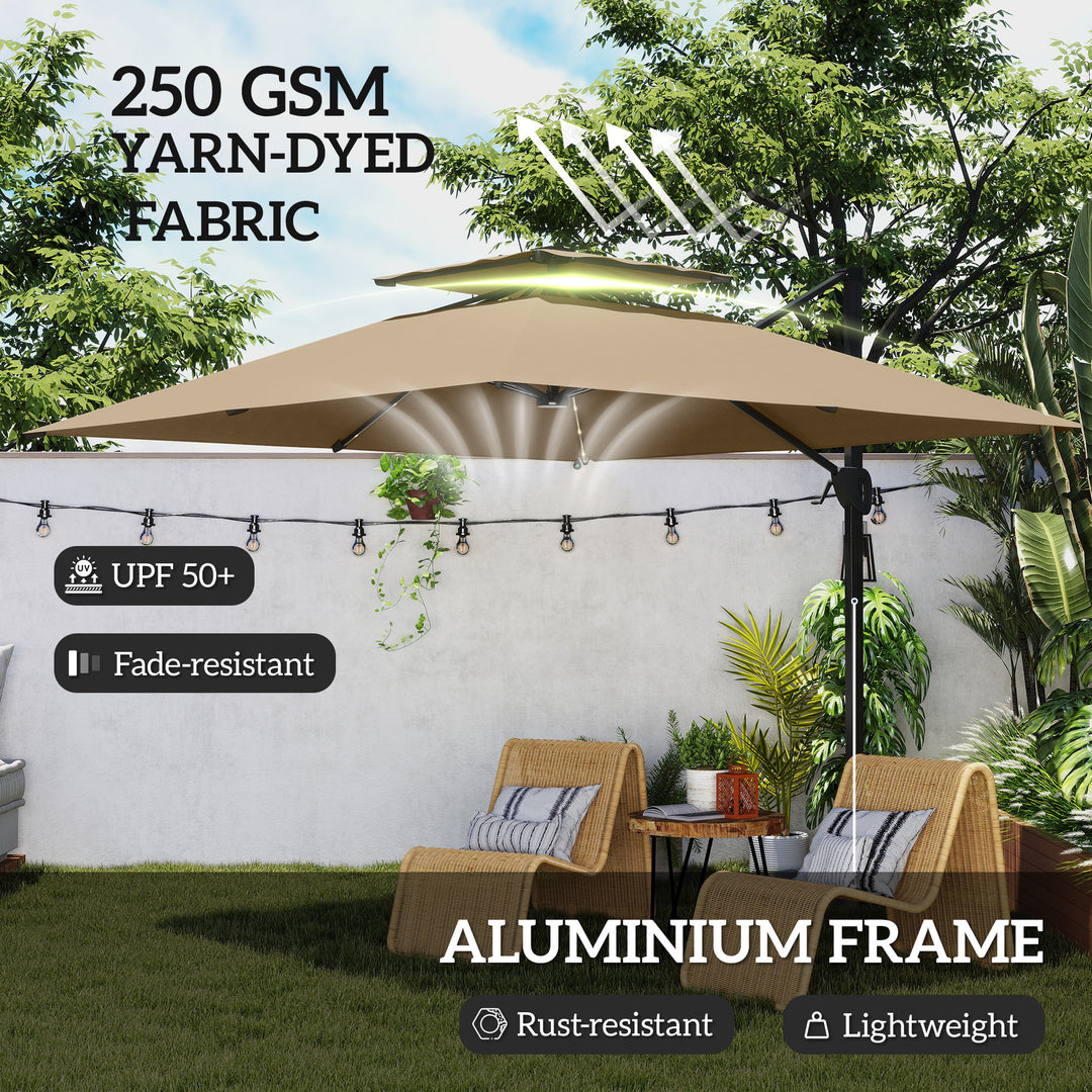 Multi-Angle LED Light Parasol Umbrella - Khaki