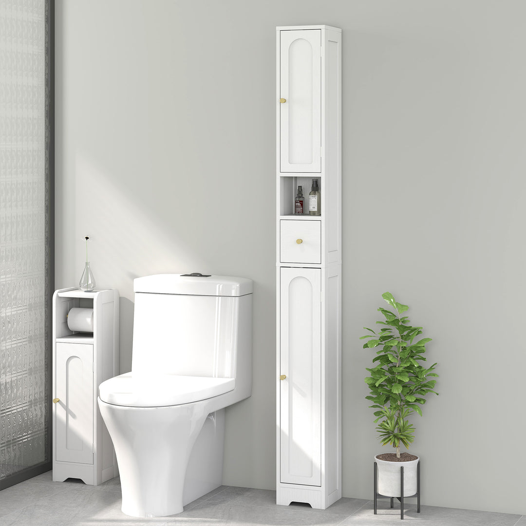 185 cm Tall Bathroom Cabinet with Arched Doors - White