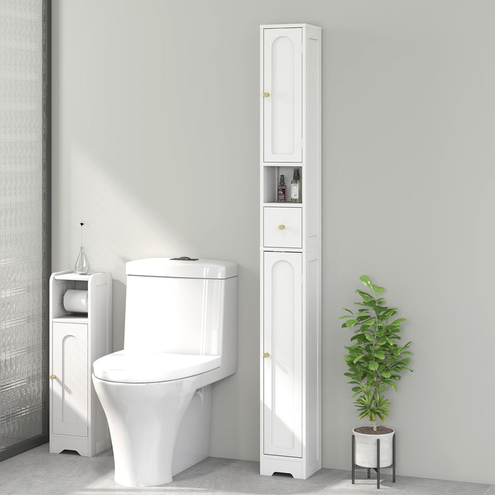 185 cm Tall Bathroom Cabinet with Arched Doors - White