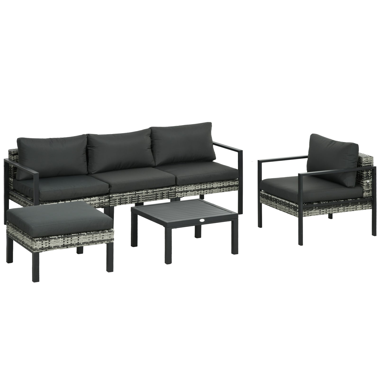 Six-Piece Rattan Garden Sofa Set - Dark Grey
