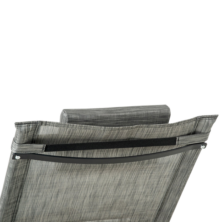 2PCs Outdoor Garden Rocking Chair, Patio Sun Lounger Rocker Chair with Breathable Mesh Fabric, Removable Headrest Pillow, Armrest, Side Storage Bag, Dark Grey