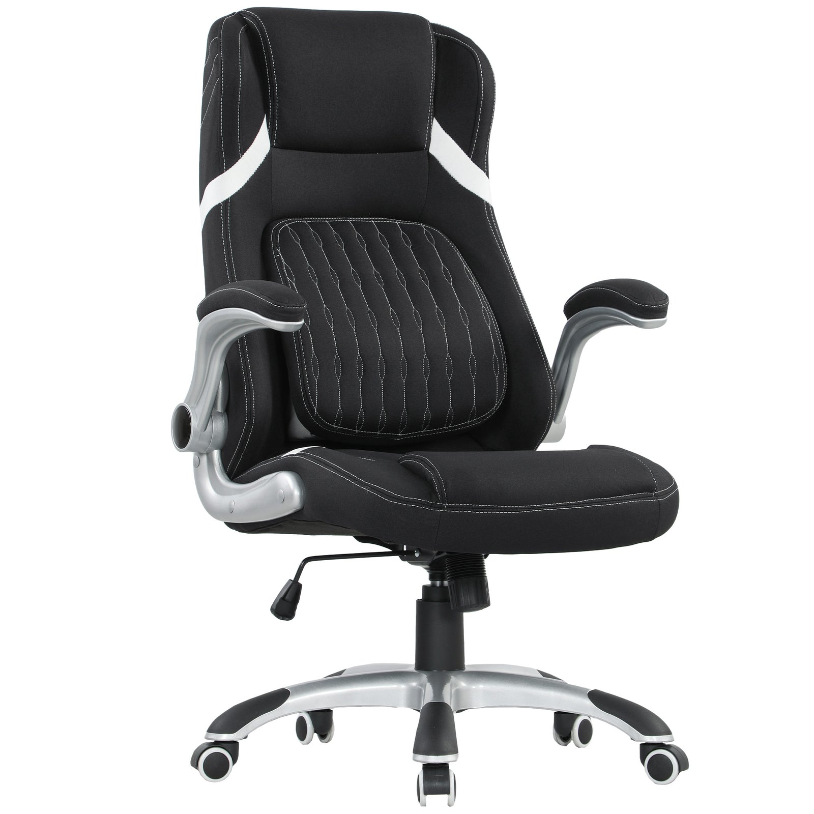 Linen-Look Office Chair, with Adjustable Height and Tension - Black
