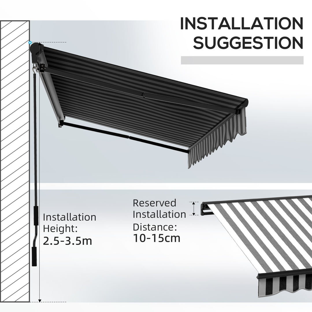 Outsunny 3.5 x 2.5m Aluminium Frame Electric Awning, Retractable Awning Sun Canopies for Patio Door Window, Grey and White