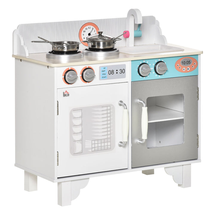 MCL Kids Wooden Play Kitchen Toy Cooking Set Pretend Role Playset, with, Cooking Bench, Stainless Steel Pot for 3-6 Years