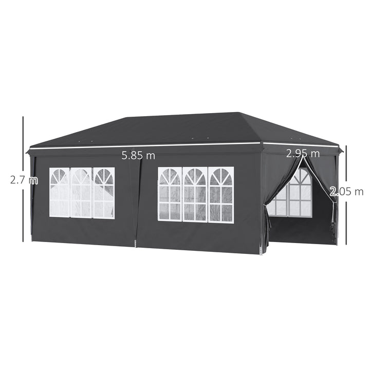 Outsunny 3 x 6 m Pop Up Gazebo with Sides and Windows, Height Adjustable Party Tent with Storage Bag for Garden, Camping, Event, Black