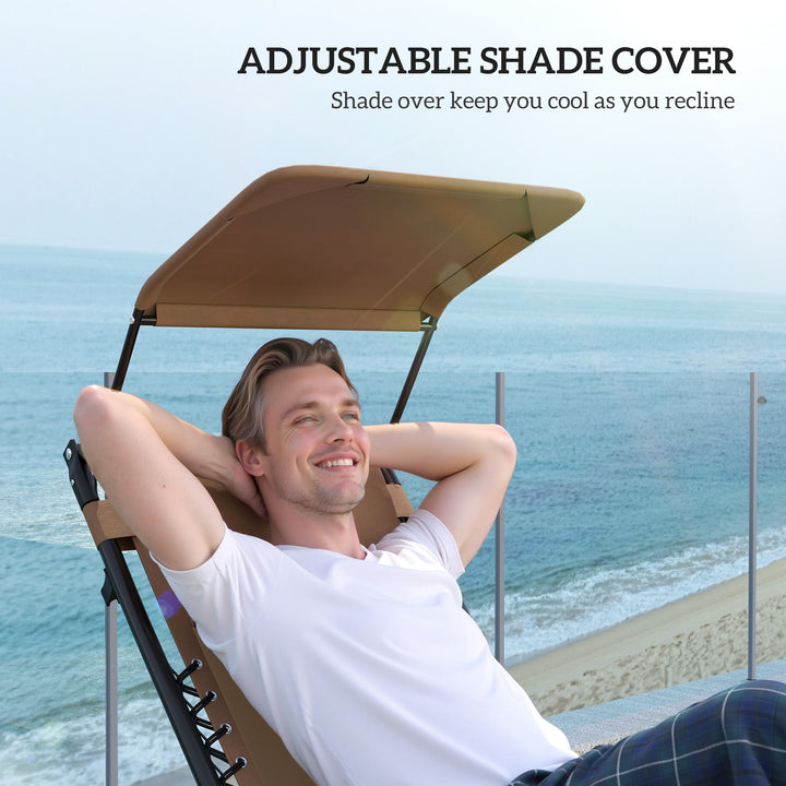 Zero Gravity Lounger Chair Set of 2, Folding Reclining Patio Chair with Shade Cover, Cup Holder, Soft Cushion and Headrest for Poolside, Camping, Coffee
