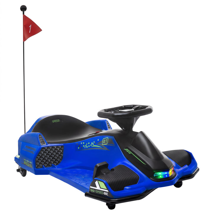 12V Kids Electric Go Kart with Music, LED Lights, Slow Start - Blue