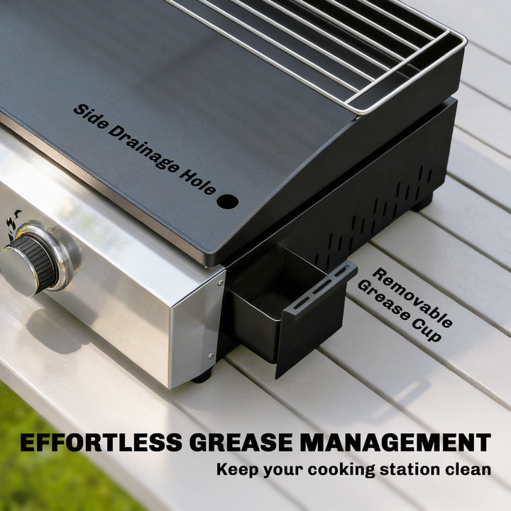 3 Burner Grill Griddle, Portable Gas Plancha with Warming Rack, 7.5 kW