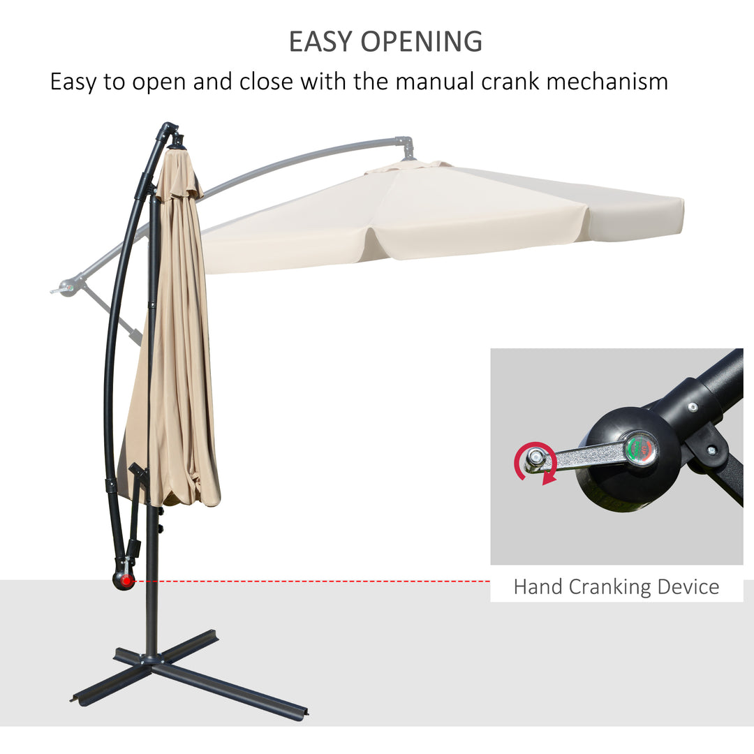 2.7m Cantilever Parasol Banana Sun Umbrella with Crank Handle and Cross Base for Outdoor Hanging Sun Shade Light Brown
