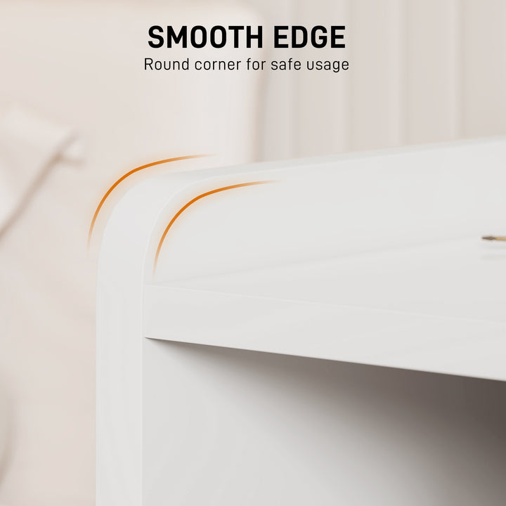 Bedside Table with 2 Drawers and Open Shelves - High Gloss White