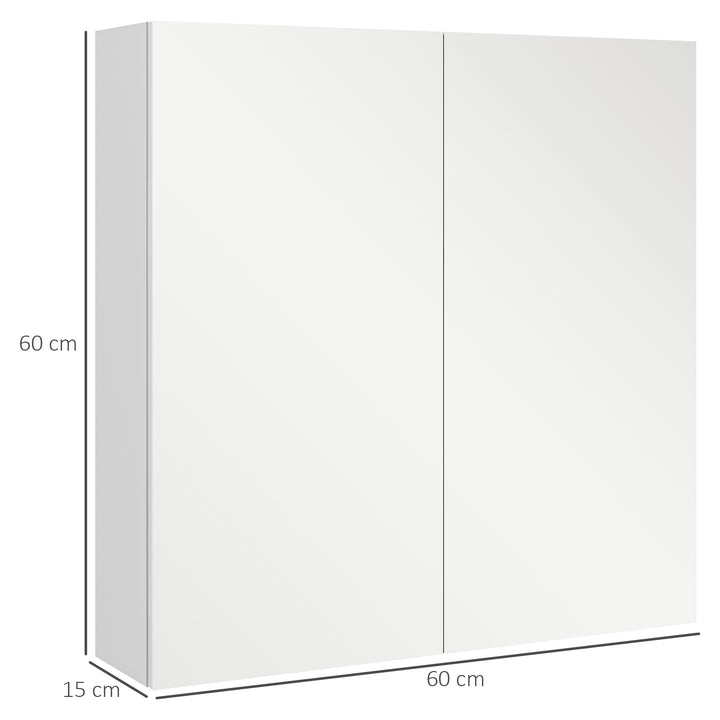 Bathroom Mirror Cabinet, Wall Mounted Bathroom Storage Cupboard with Adjustable Shelf, 60W x 15D x 60Hcm, High Gloss White
