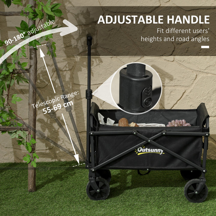 41L Festival Trolley on Wheels, Small Garden Folding Trolley Cart, 60kg Heavy Duty Collapsible Folding Wagon with Adjustable Handle and Carrying Bag for Beach, Camping, Festival, Black