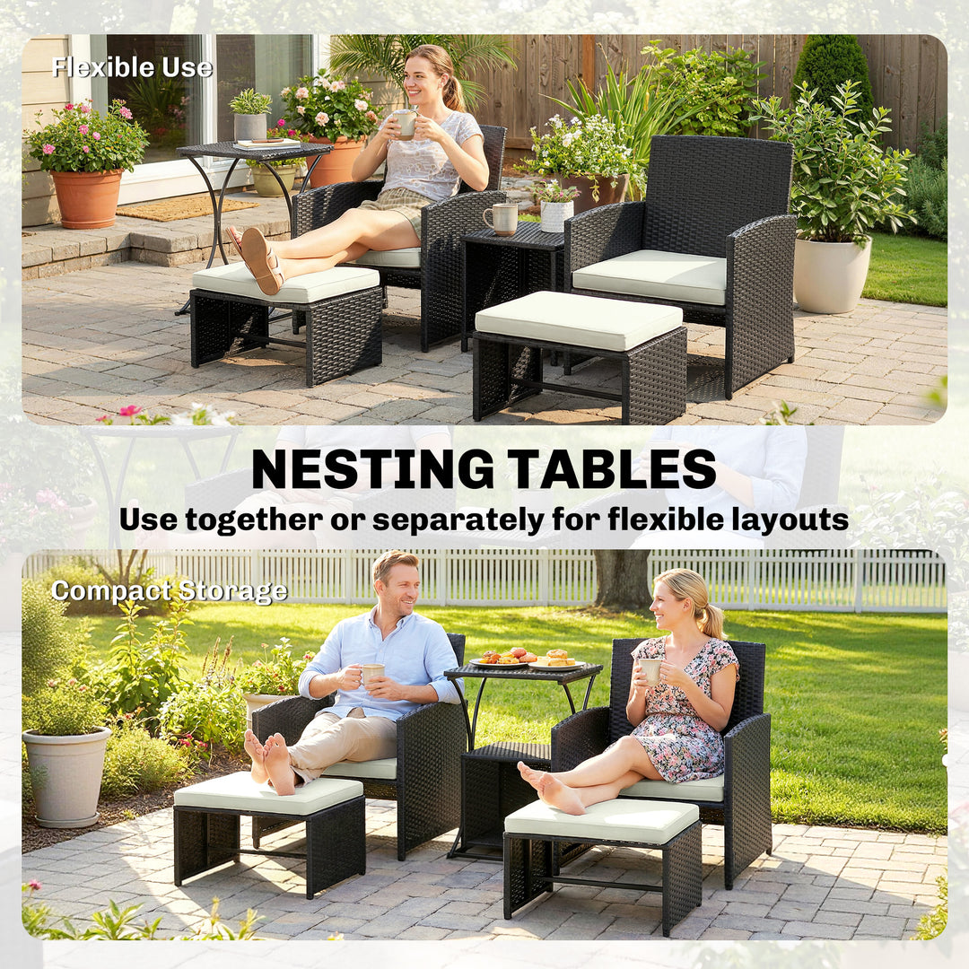 6 Piece Rattan Garden Furniture, Space-Saving Patio Furniture Set with