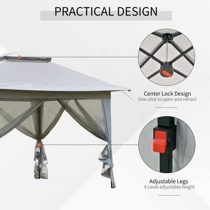 Outsunny 3.6 x 3.6 m Pop up Gazebo with Netting, Height Adjustable Party Tent Instant Canopy Sun Shade Shelter, Grey