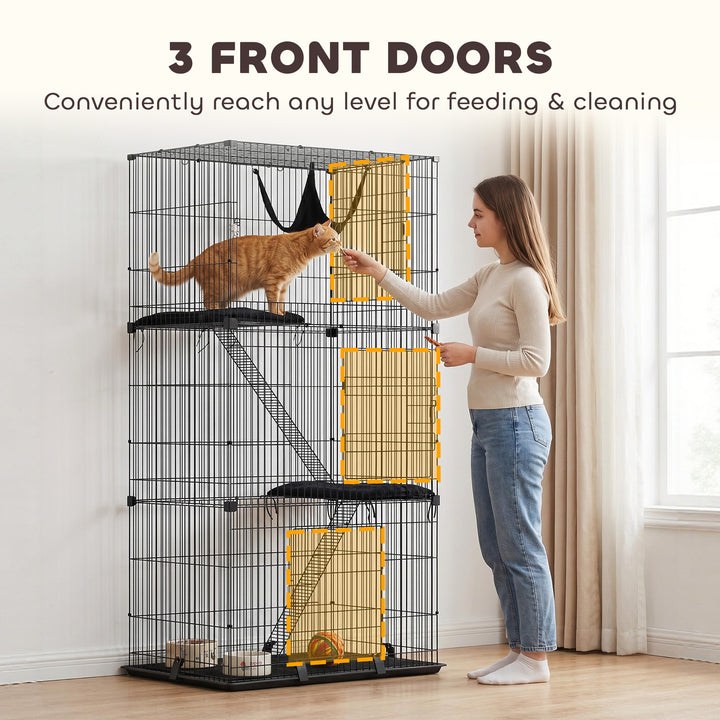 3-Tier Large Cat Cage Indoor, Detachable Metal Wire Kennel with Hammoc